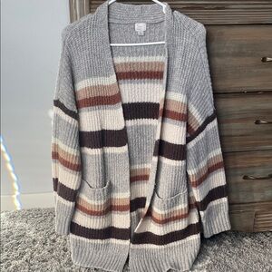 a new day Gray and Brown Striped Cardigan